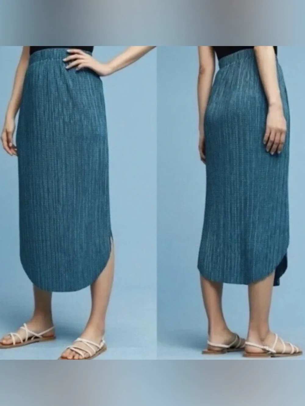 Anthropologie Sabina Musayev Odelle Textured Shimmer Skirt Pull On Blue Large